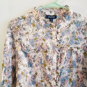 Modcloth Long-Sleeved Cotton Floral Blouse